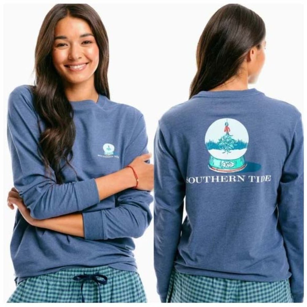 NWT Southern Tide Women's Catching Snow & Mistletoe Long Sleeve Tee Shirt XS